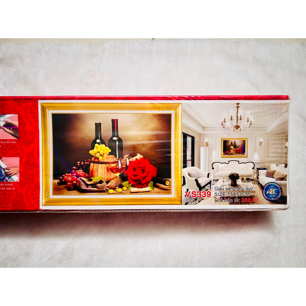Tranh đính đá (chưa đính) Giàu sáng phú quý VS339, kích thước 75 x 53 cm