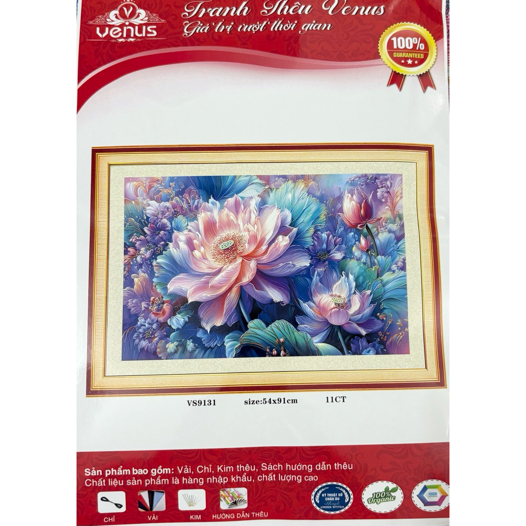 Tranh thêu kín Hoa mẫu đơn rực rỡ VS9131, kích thước 54x91 cm
