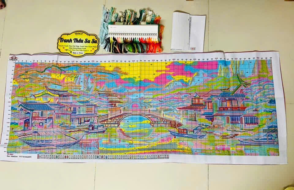 [Mẫu mới] Tranh thêu kín cảnh đẹp Giang Nam VS8061, kích thước 155 x 62 cm