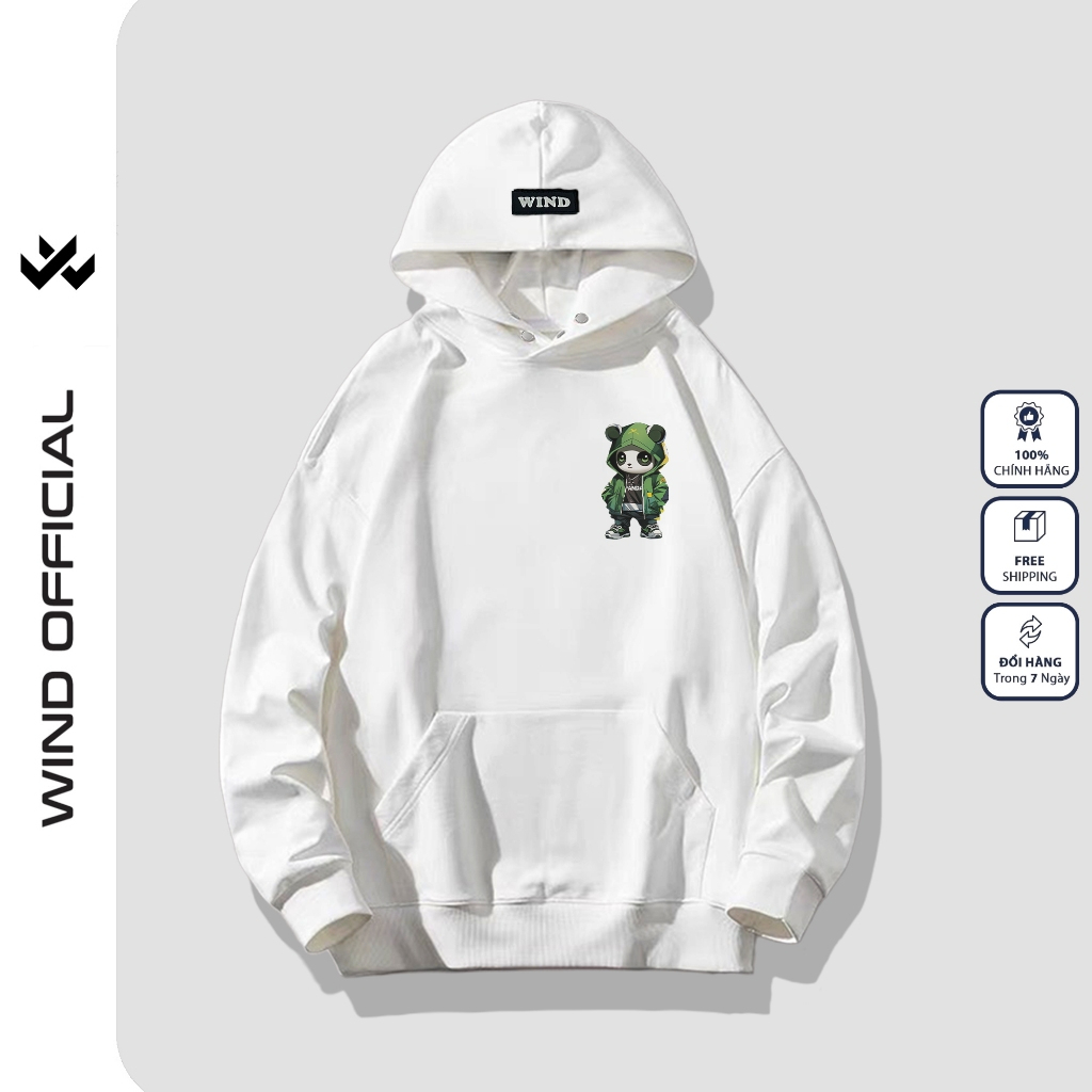 Áo hoodie unisex form rộng WIND Gấu Panda hoodie nút bấm thời trang nam nữ nỉ bông oversize áo khoác chống nắng mùa hè