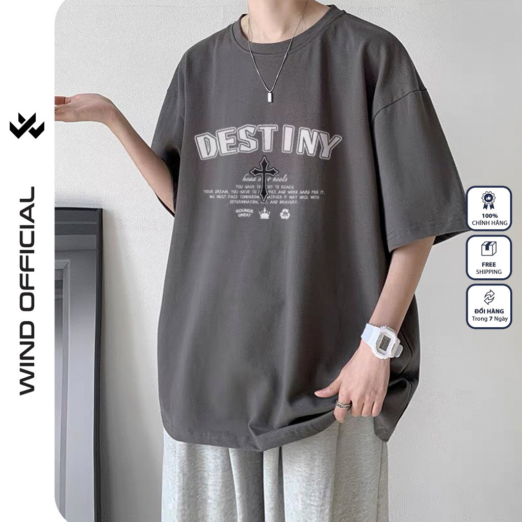 Áo thun tay lỡ WIND unisex form rộng DESTINY 65% cotton thời trang nam nữ oversize ulzzang