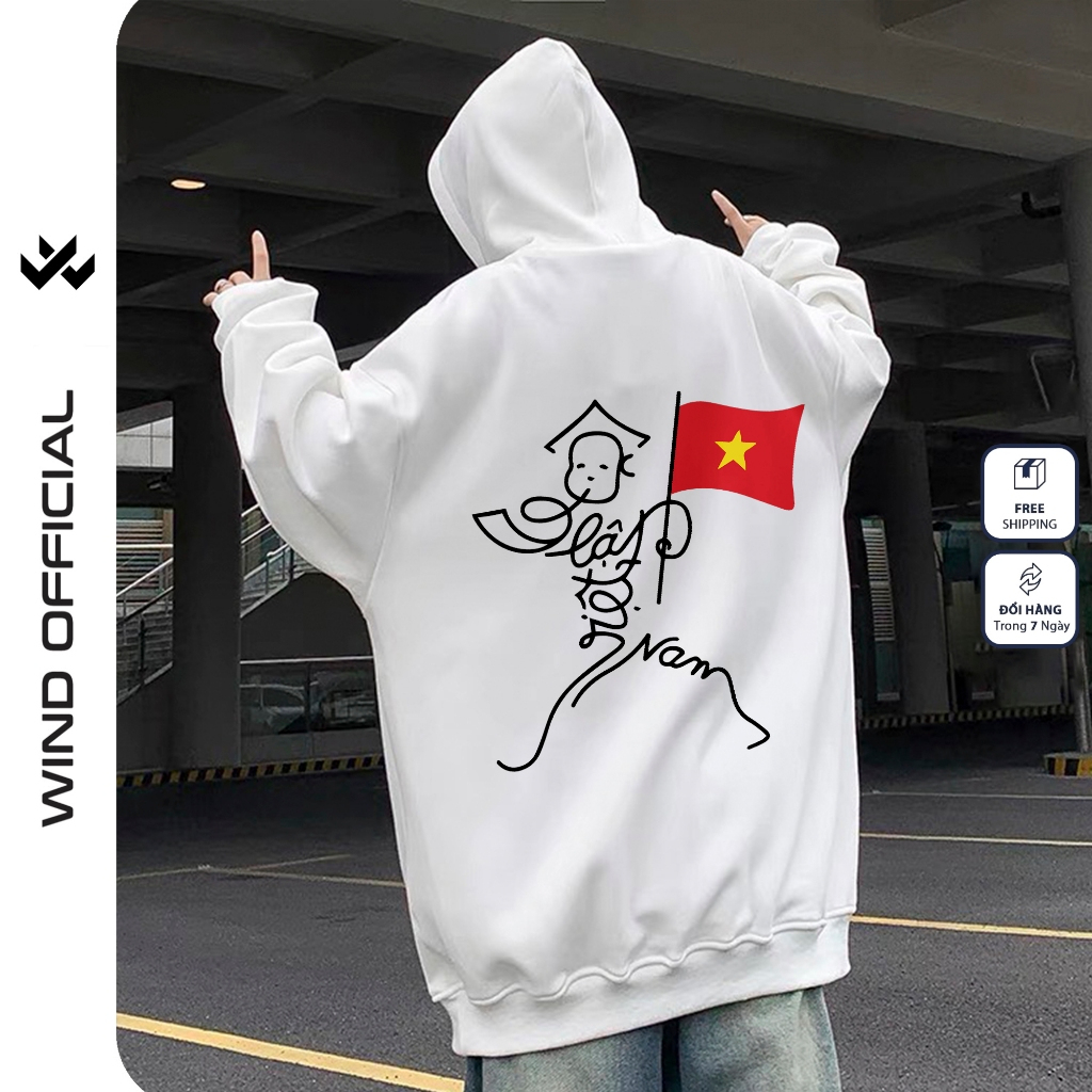 Áo hoodie unisex form rộng WIND ĐỘC LẬP VIỆT NAM 02 dây kéo nam nữ nỉ bông oversize Genz khoác chống nắng