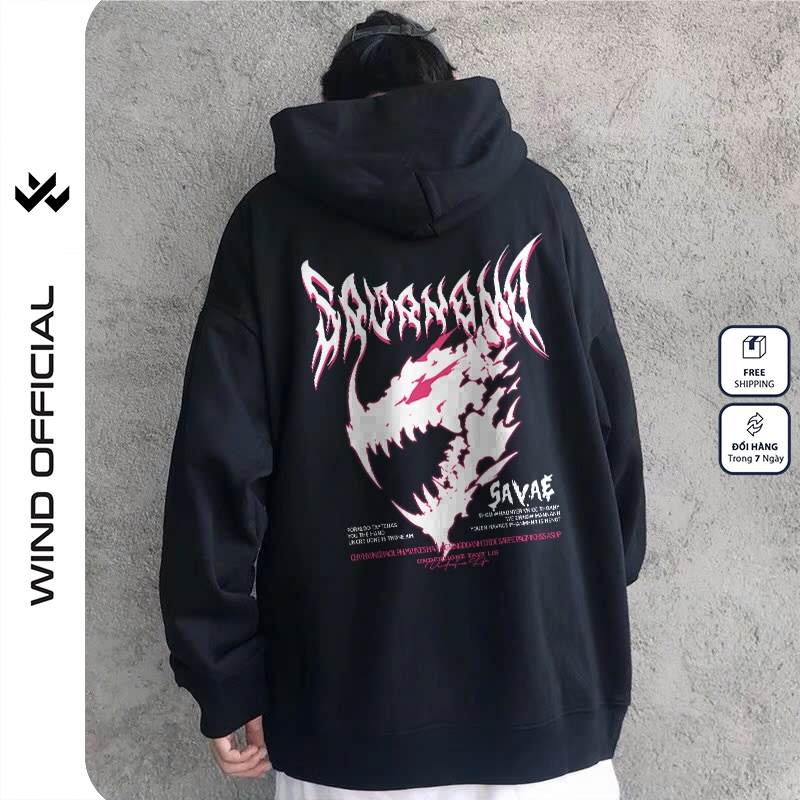 Áo hoodie unisex form rộng WIND HORROR DINO thời trang nam nữ nỉ bông oversize áo khoác chống nắng mùa hè