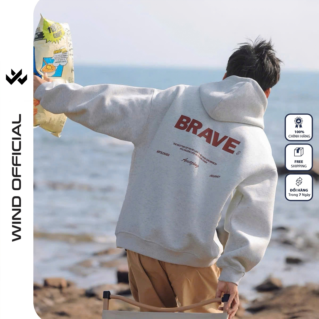 Áo hoodie unisex form rộng WIND BRAVE hoodie nút bấm thời trang nam nữ nỉ bông oversize áo khoác chống nắng mùa hè