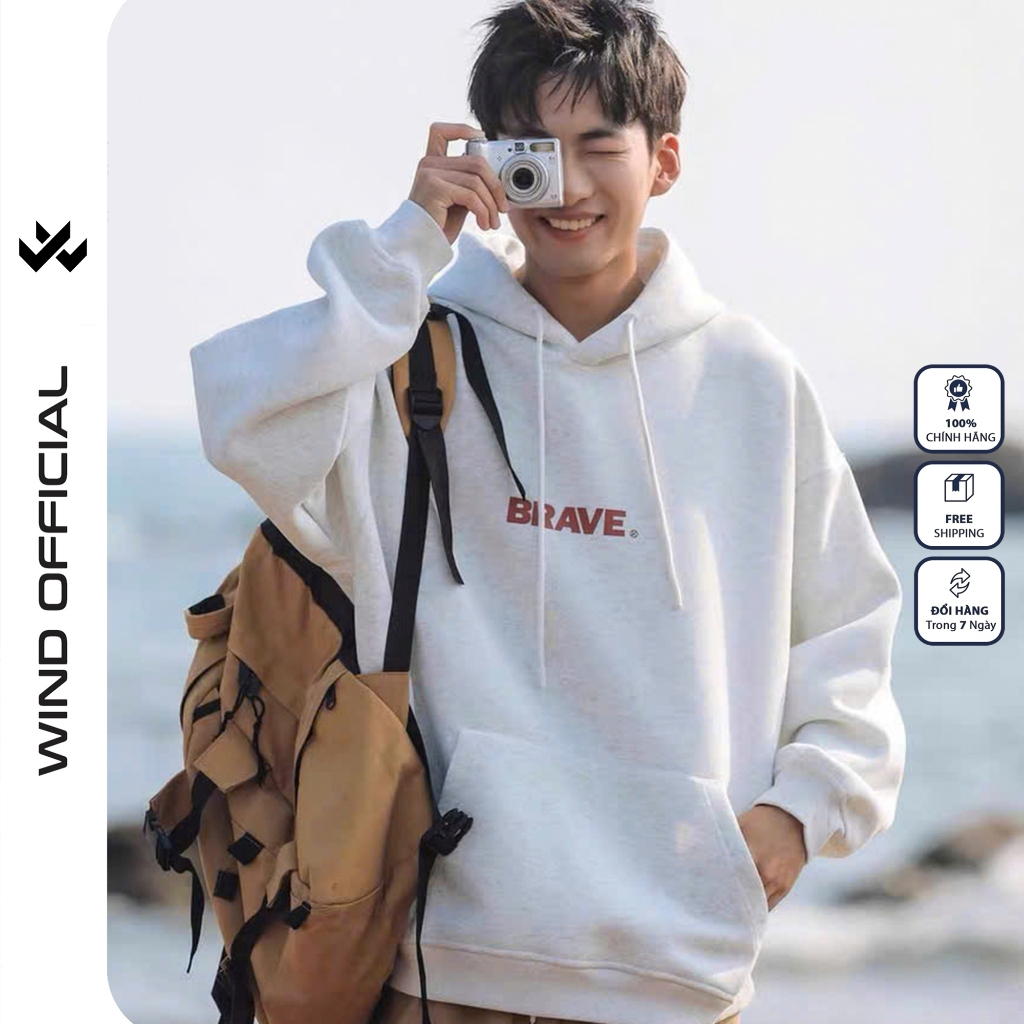 Áo hoodie unisex form rộng WIND BRAVE hoodie nút bấm thời trang nam nữ nỉ bông oversize áo khoác chống nắng mùa hè