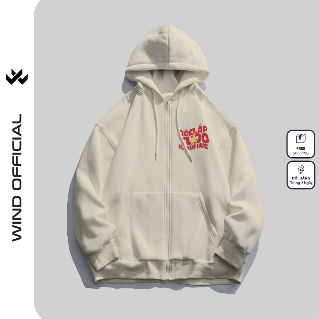 Áo hoodie unisex form rộng WIND TRÀ ĐÁ VIỆT NAM 2.9 dây kéo nam nữ nỉ bông oversize vibe Genz khoác chống nắng