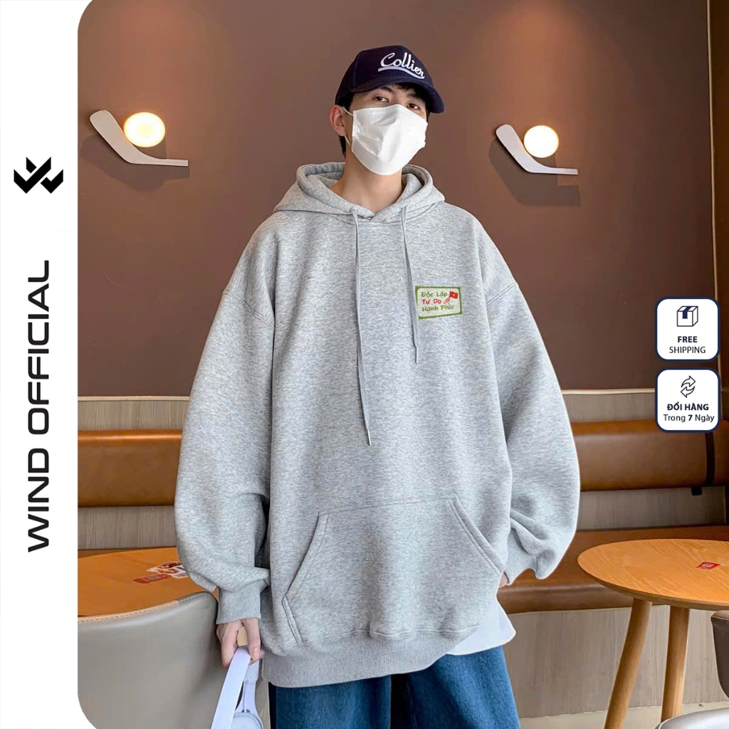 Áo hoodie unisex form rộng WIND CON TEM dây kéo nam nữ nỉ bông oversize vibe Genz khoác chống nắng