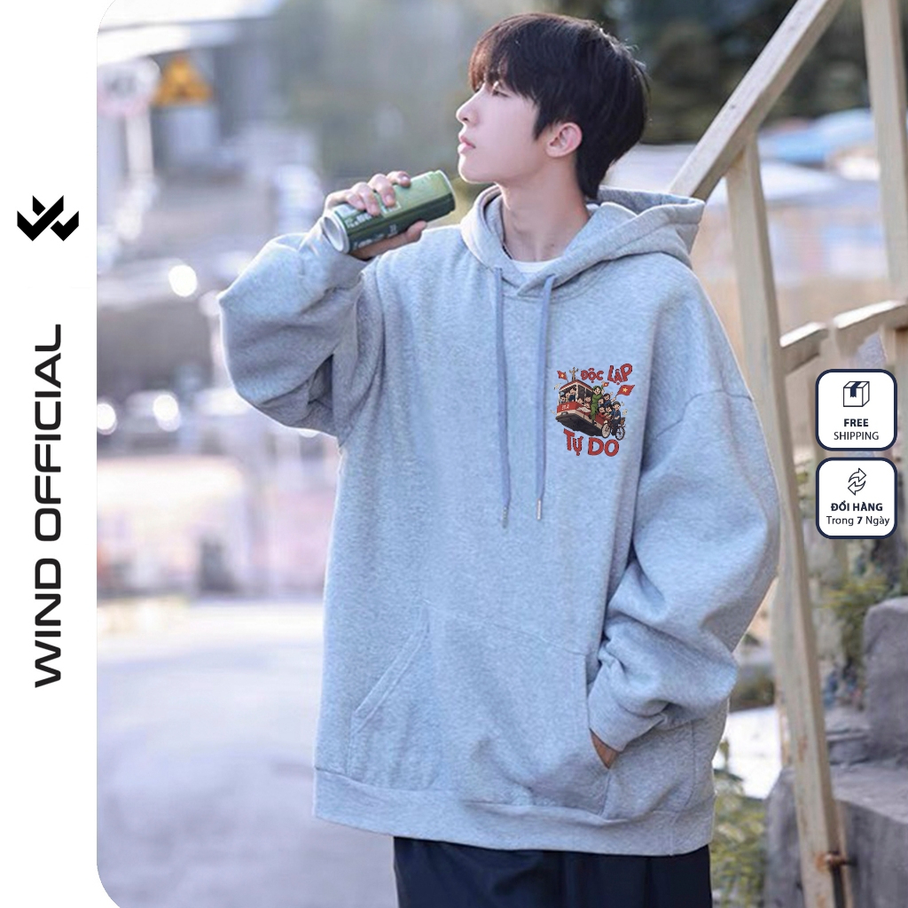 Áo hoodie unisex form rộng WIND Độc Lập Tự Do 2.9 dây kéo nam nữ nỉ bông oversize vibe GenZ khoác chống nắng