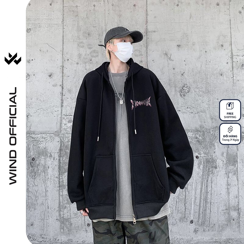 Áo hoodie unisex form rộng WIND HORROR DINO thời trang nam nữ nỉ bông oversize áo khoác chống nắng mùa hè