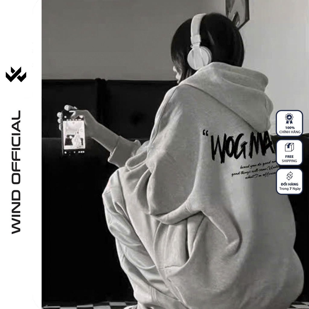 Áo hoodie unisex form rộng WIND WOGMADE hoodie nút bấm thời trang nam nữ nỉ bông oversize áo khoác chống nắng mùa hè