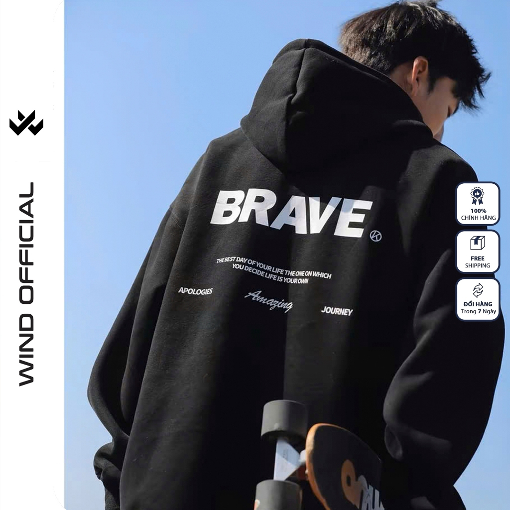 Áo hoodie unisex form rộng WIND BRAVE hoodie nút bấm thời trang nam nữ nỉ bông oversize áo khoác chống nắng mùa hè