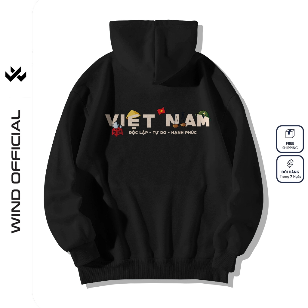 Áo hoodie unisex form rộng WIND TRÀ ĐÁ VIỆT NAM 2.9 dây kéo nam nữ nỉ bông oversize vibe Genz khoác chống nắng