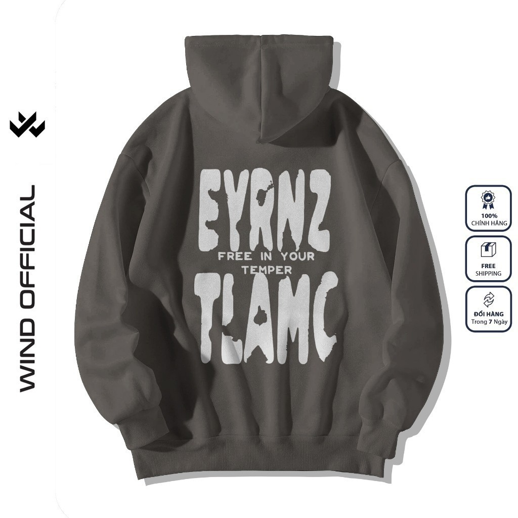 Áo Hoodie unisex form rộng WIND nỉ bông TEMPER thời trang thu đông nam oversize áo khoác chống nắng mùa hè
