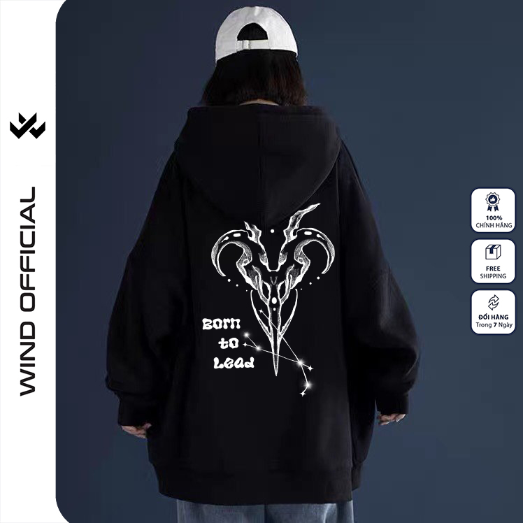 Áo hoodie unisex form rộng WIND 12 Cung Hoàng Đạo V1 hoodie nút bấm thời trang nam nữ nỉ bông oversize Menswear Dài Tay Tay Dài