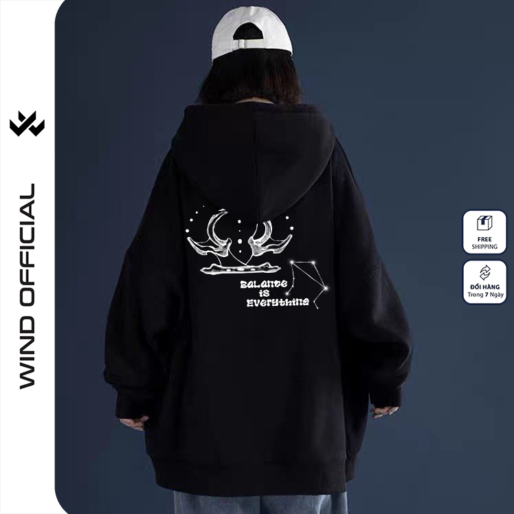 Áo hoodie unisex form rộng WIND 12 Cung Hoàng Đạo V1 hoodie nút bấm thời trang nam nữ nỉ bông oversize Menswear Dài Tay Tay Dài