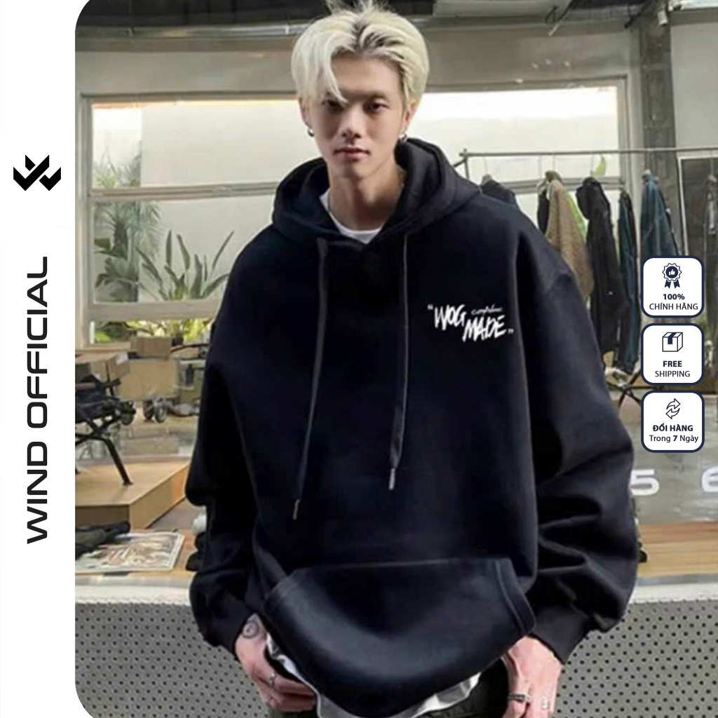 Áo hoodie unisex form rộng WIND WOGMADE hoodie nút bấm thời trang nam nữ nỉ bông oversize áo khoác chống nắng mùa hè