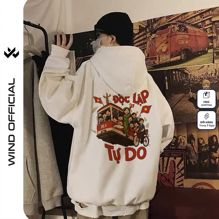 Áo hoodie unisex form rộng WIND Độc Lập Tự Do 2.9 dây kéo nam nữ nỉ bông oversize vibe GenZ khoác chống nắng