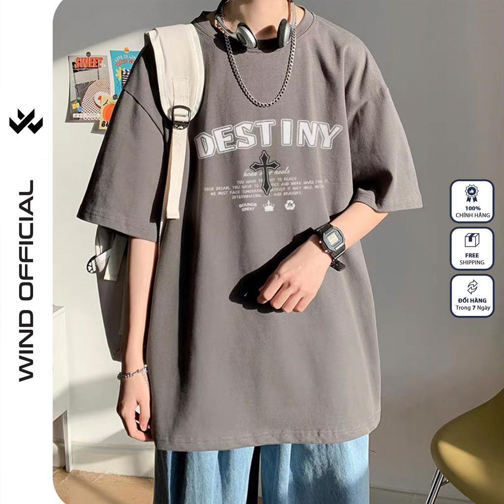 Áo thun tay lỡ WIND unisex form rộng DESTINY 65% cotton thời trang nam nữ oversize ulzzang