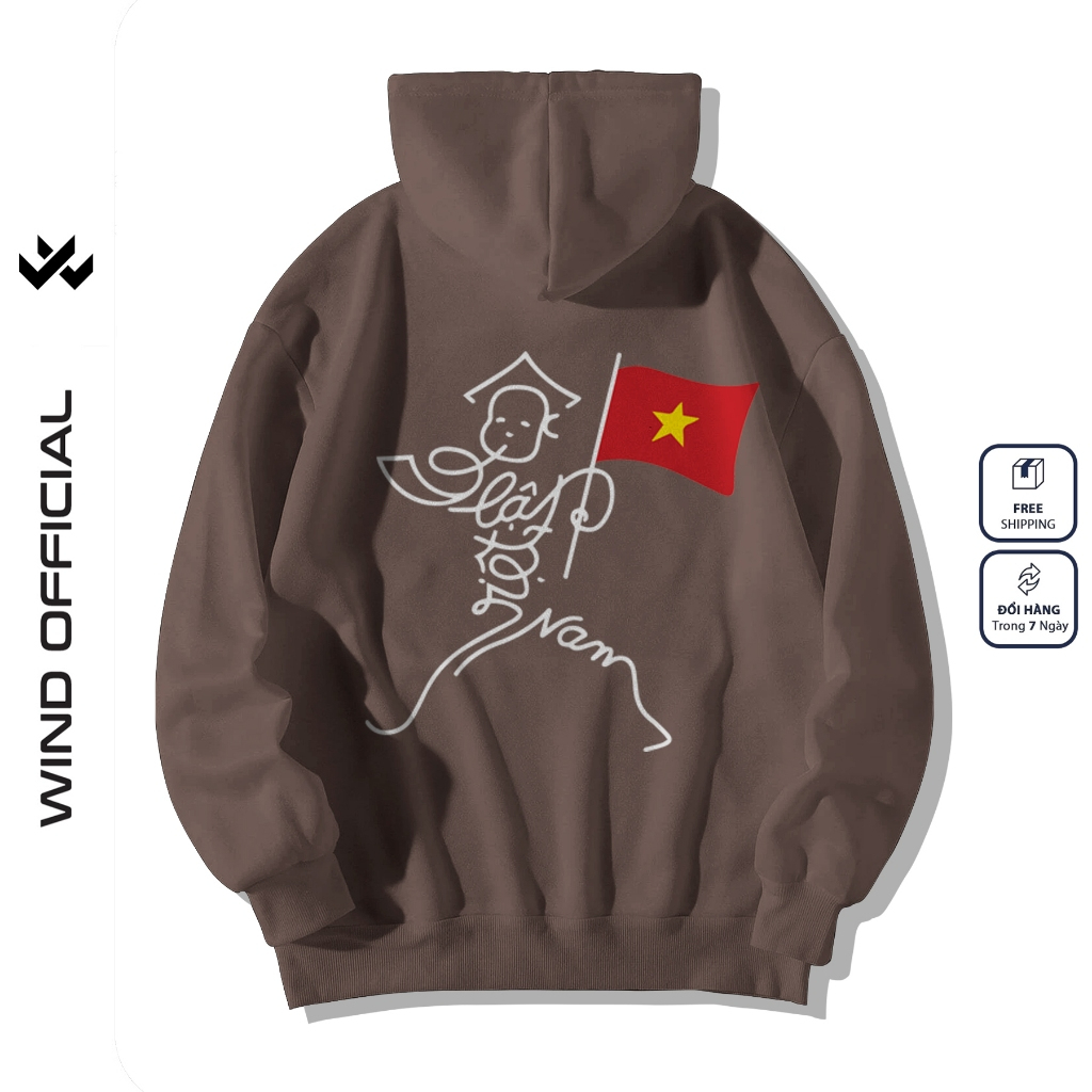 Áo hoodie unisex form rộng WIND ĐỘC LẬP VIỆT NAM 02 dây kéo nam nữ nỉ bông oversize Genz khoác chống nắng