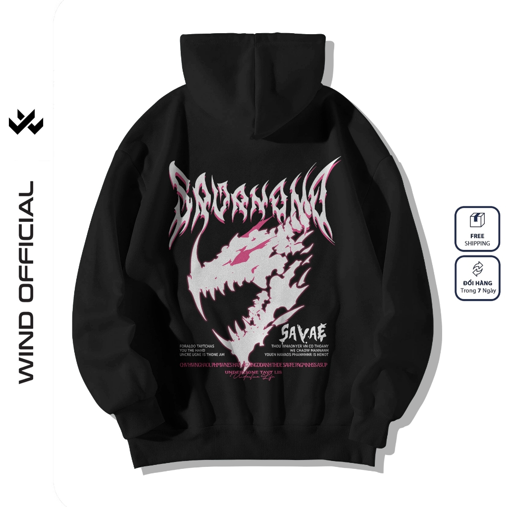 Áo hoodie unisex form rộng WIND HORROR DINO thời trang nam nữ nỉ bông oversize áo khoác chống nắng mùa hè