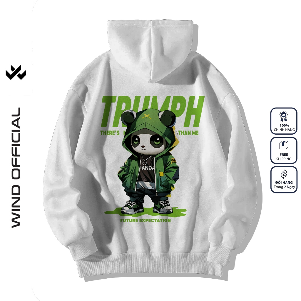 Áo hoodie unisex form rộng WIND Gấu Panda hoodie nút bấm thời trang nam nữ nỉ bông oversize áo khoác chống nắng mùa hè
