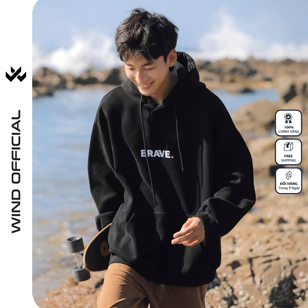 Áo hoodie unisex form rộng WIND BRAVE hoodie nút bấm thời trang nam nữ nỉ bông oversize áo khoác chống nắng mùa hè