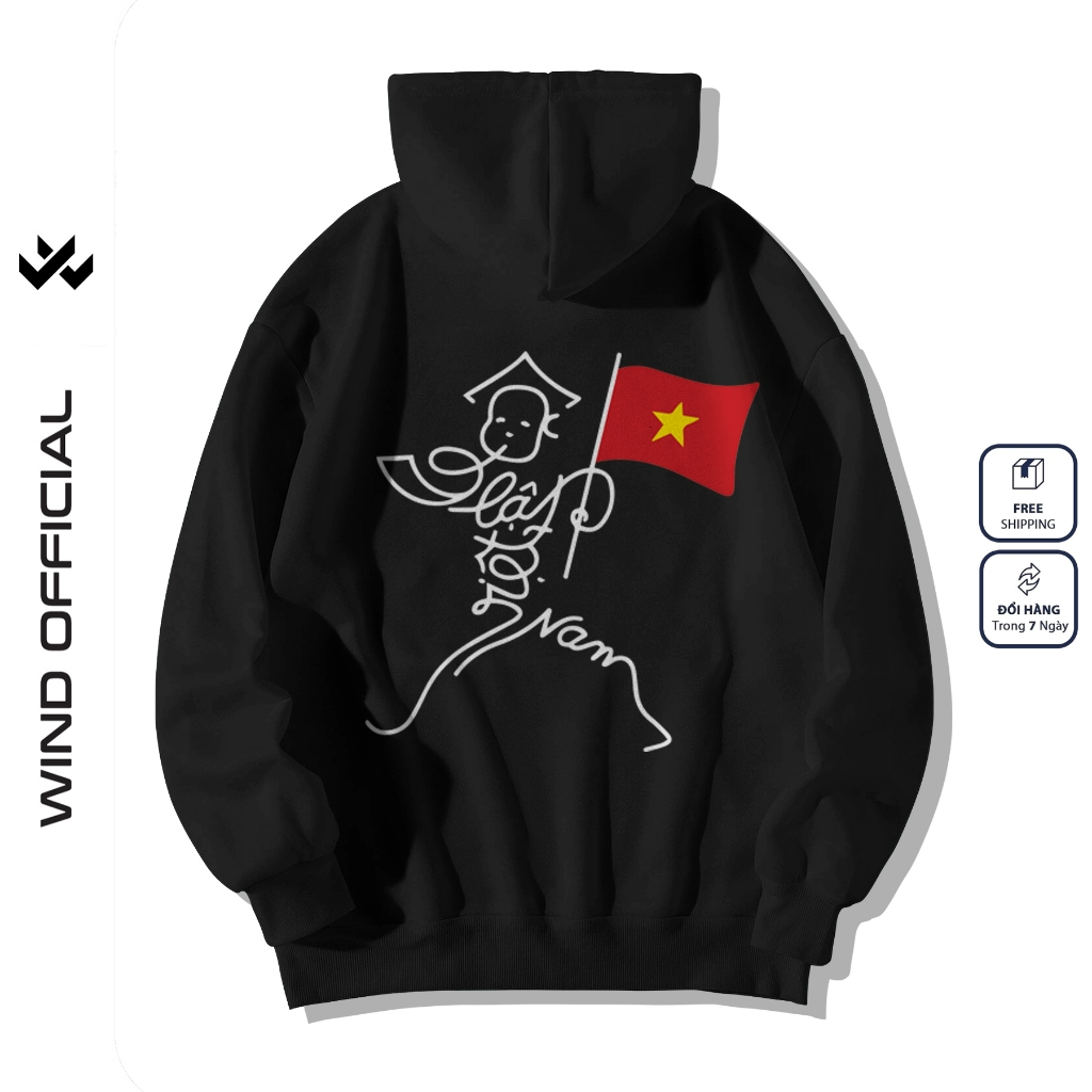 Áo hoodie unisex form rộng WIND ĐỘC LẬP VIỆT NAM 02 dây kéo nam nữ nỉ bông oversize Genz khoác chống nắng