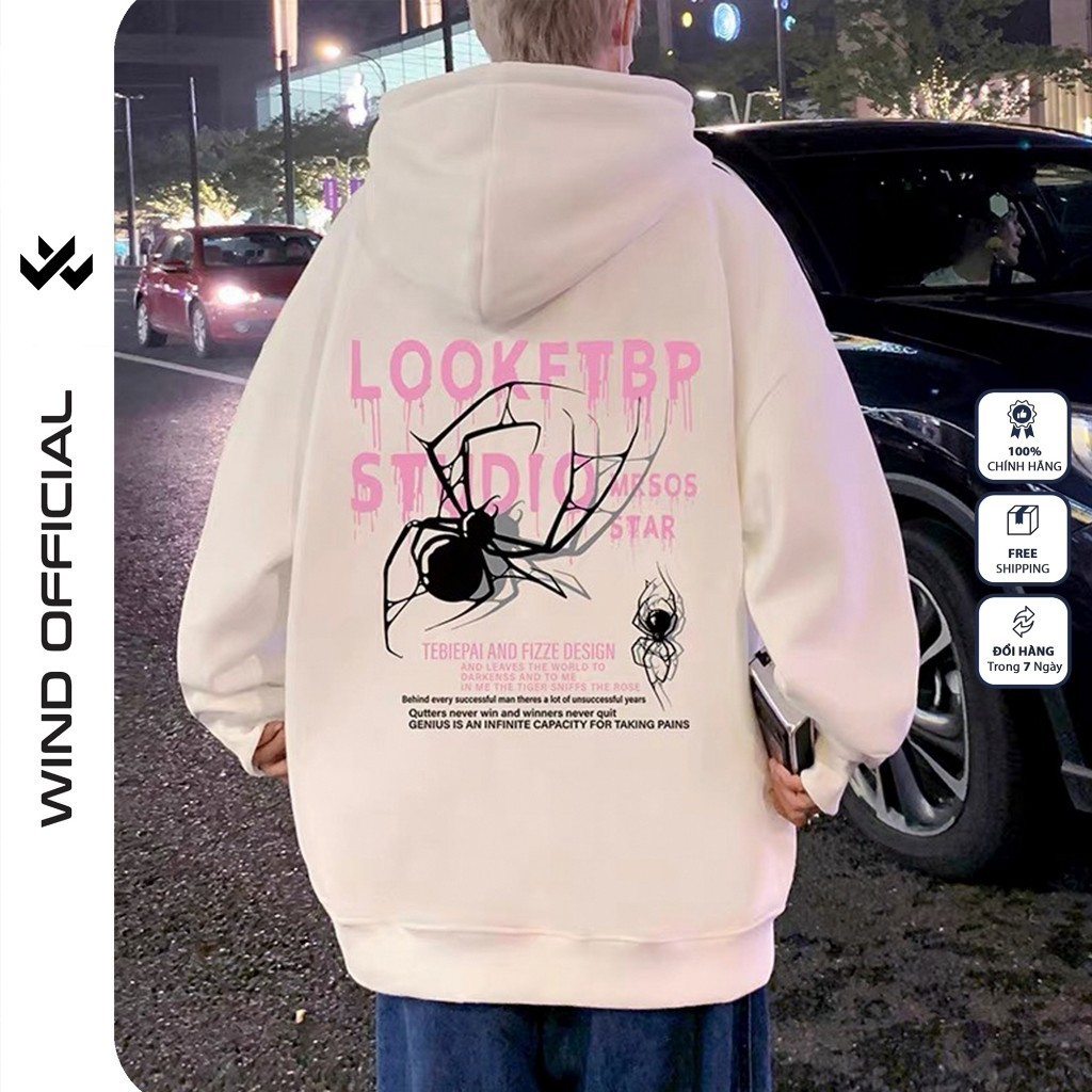 Áo hoodie unisex form rộng WIND DEMON nỉ Bông thời trang nam oversize thu đông áo khoác chống nắng mùa hè