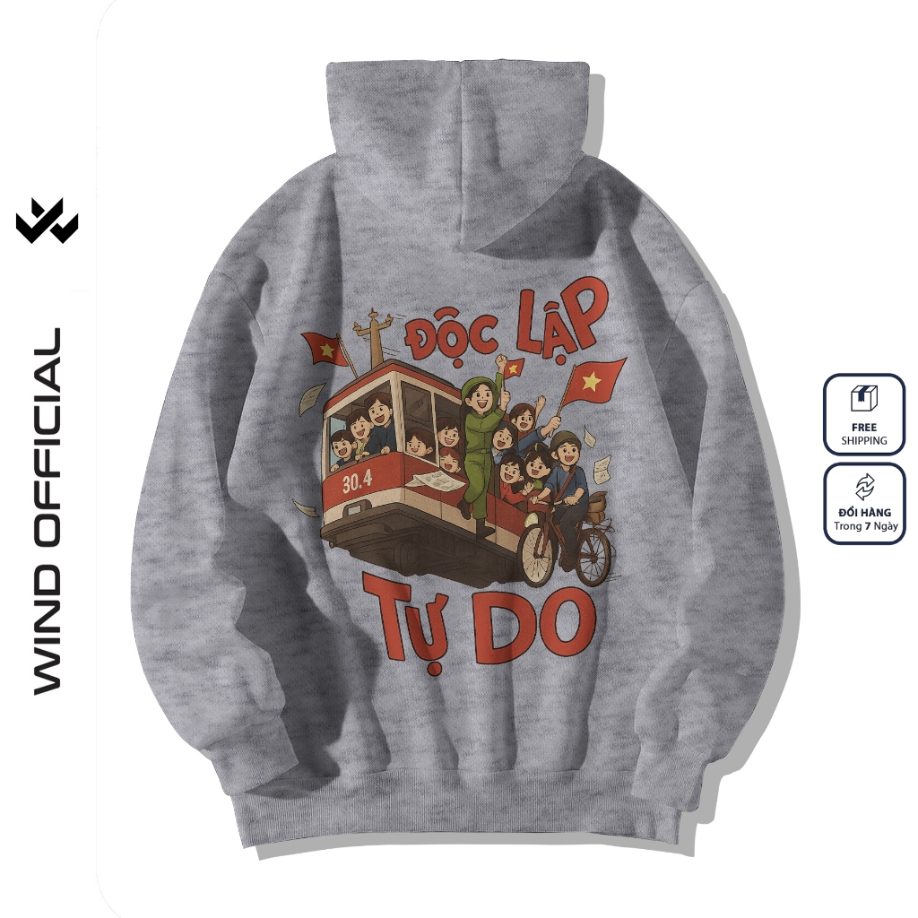 Áo hoodie unisex form rộng WIND Độc Lập Tự Do 2.9 dây kéo nam nữ nỉ bông oversize vibe GenZ khoác chống nắng