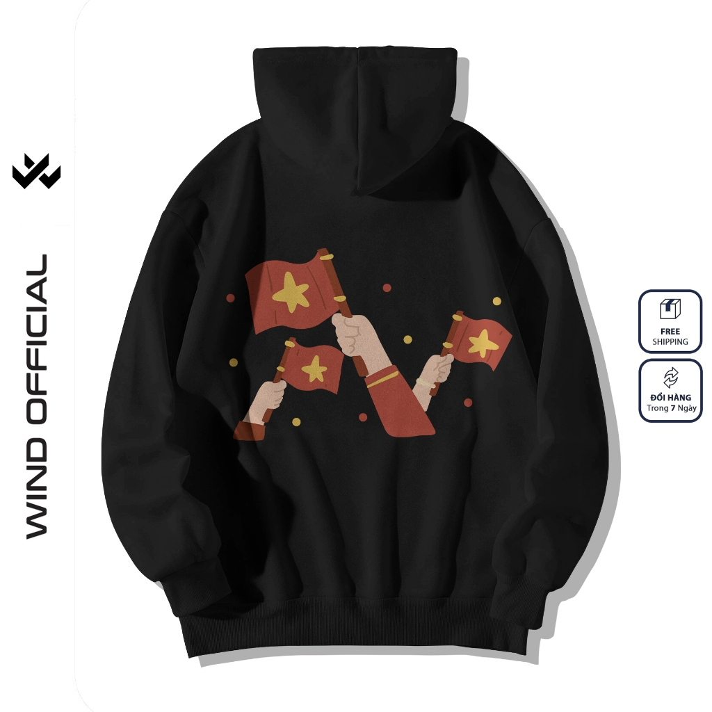 Áo hoodie unisex form rộng WIND CON TEM dây kéo nam nữ nỉ bông oversize vibe Genz khoác chống nắng