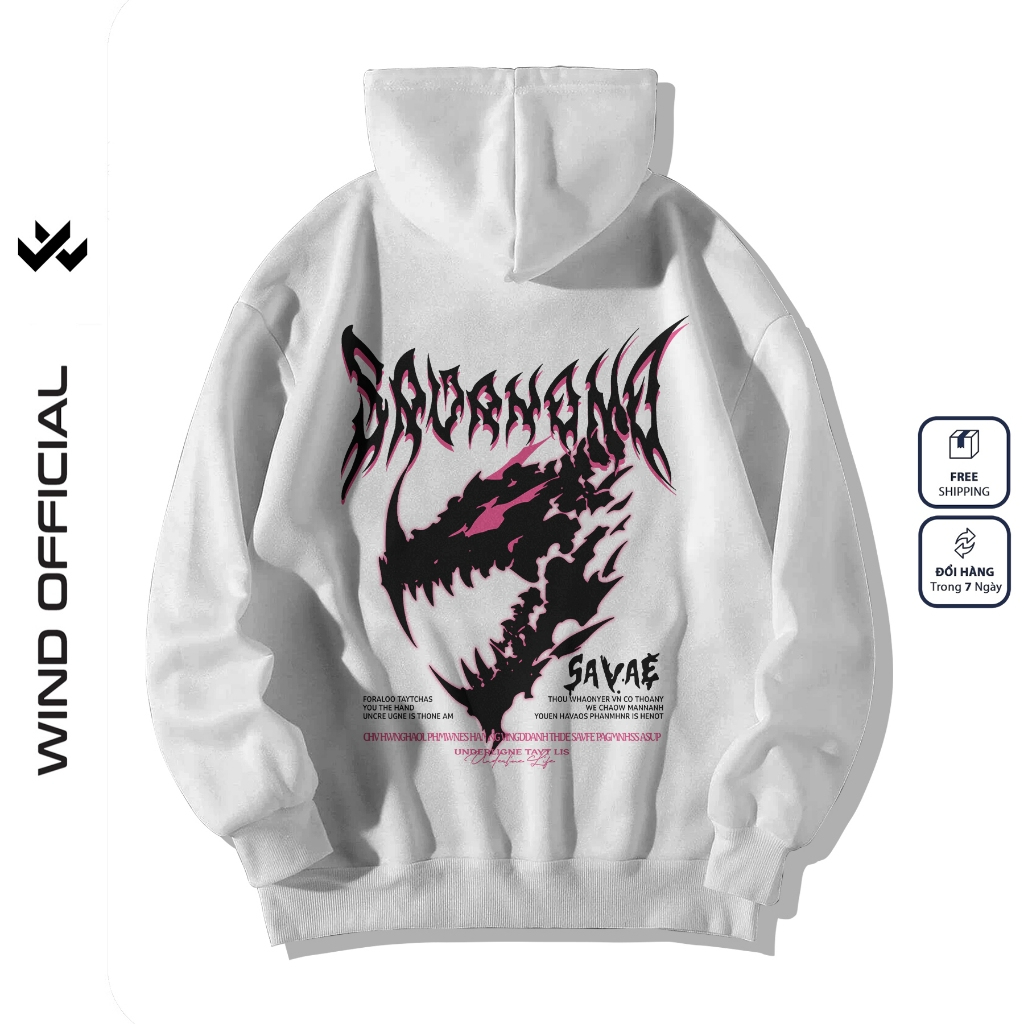 Áo hoodie unisex form rộng WIND HORROR DINO thời trang nam nữ nỉ bông oversize áo khoác chống nắng mùa hè