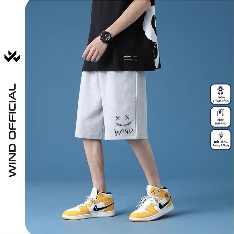 Quần short thun nam nữ WIND unisex ống rộng WIND DEVIL đùi lửng ngố thời trang mặc nhà
