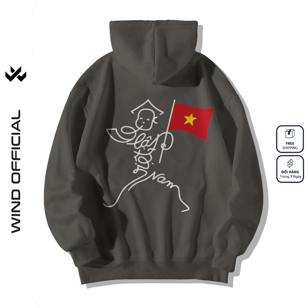 Áo hoodie unisex form rộng WIND ĐỘC LẬP VIỆT NAM 02 dây kéo nam nữ nỉ bông oversize Genz khoác chống nắng