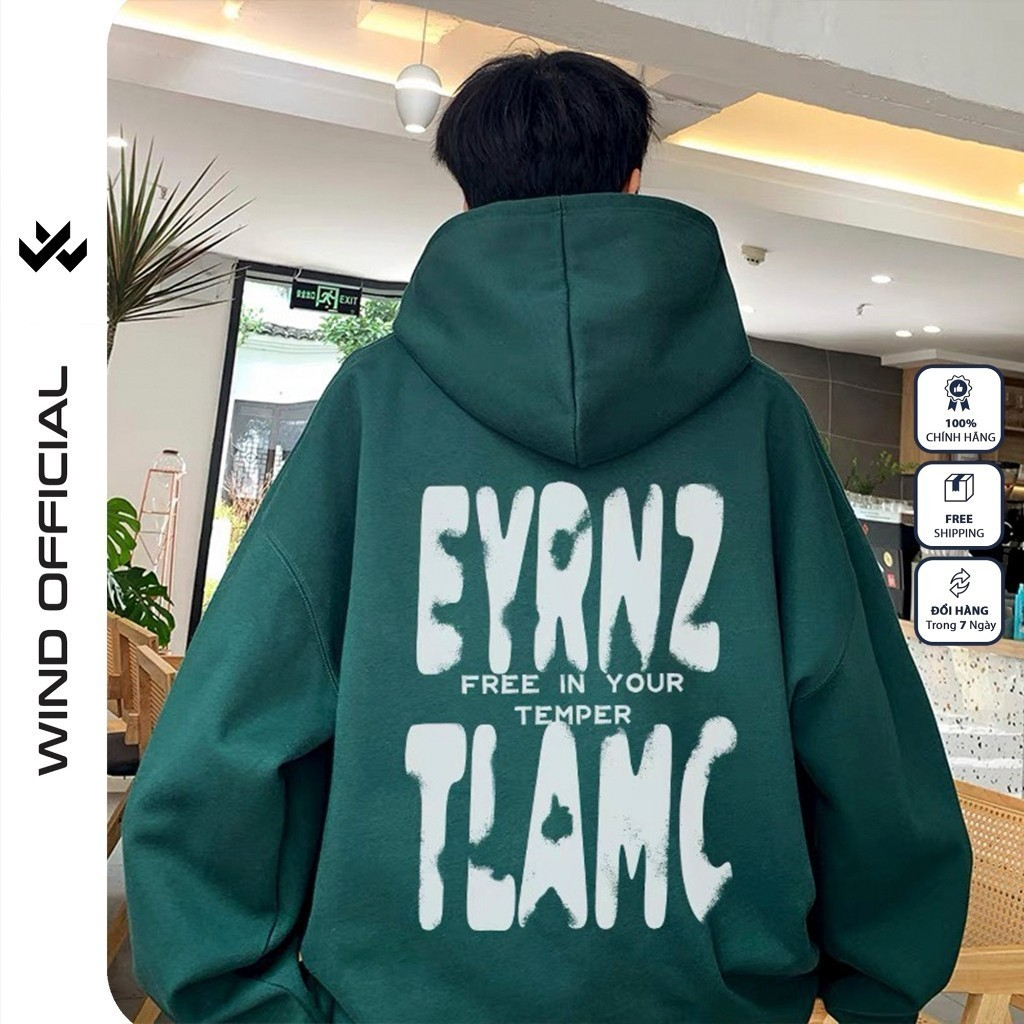 Áo Hoodie unisex form rộng WIND nỉ bông TEMPER thời trang thu đông nam oversize áo khoác chống nắng mùa hè