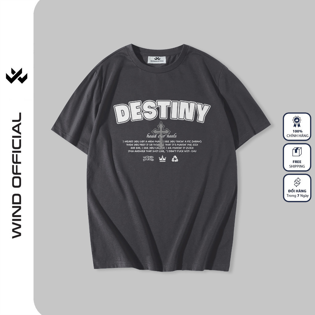 Áo thun tay lỡ WIND unisex form rộng DESTINY 65% cotton thời trang nam nữ oversize ulzzang