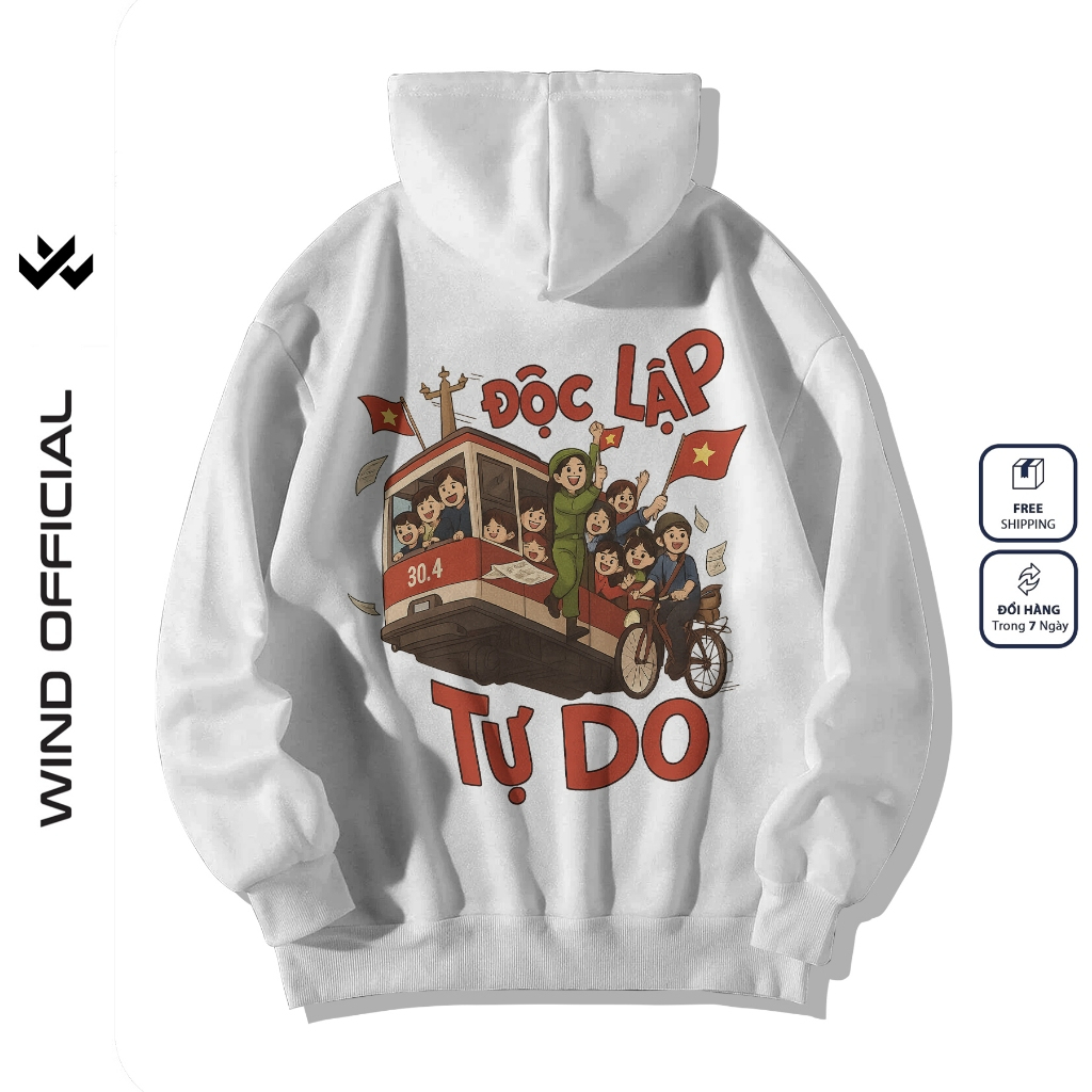 Áo hoodie unisex form rộng WIND Độc Lập Tự Do 2.9 dây kéo nam nữ nỉ bông oversize vibe GenZ khoác chống nắng