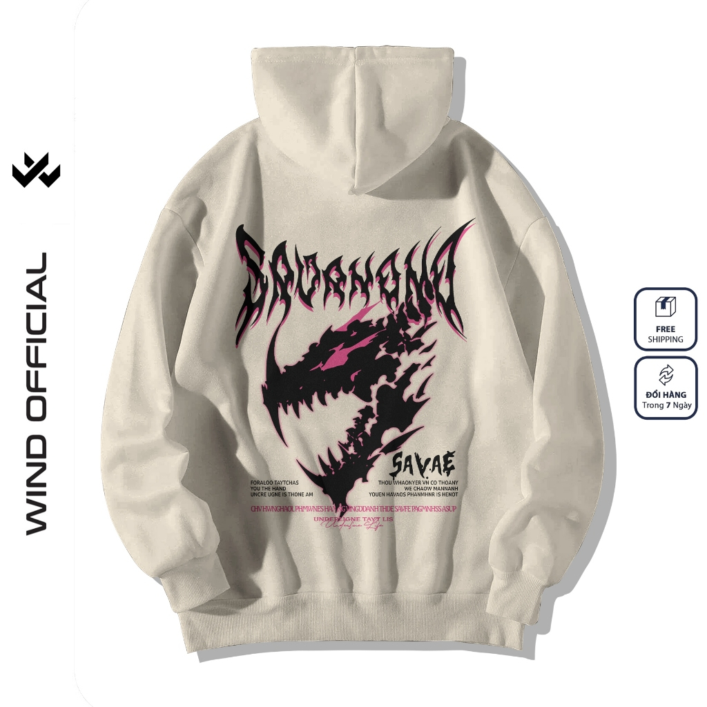 Áo hoodie unisex form rộng WIND HORROR DINO thời trang nam nữ nỉ bông oversize áo khoác chống nắng mùa hè