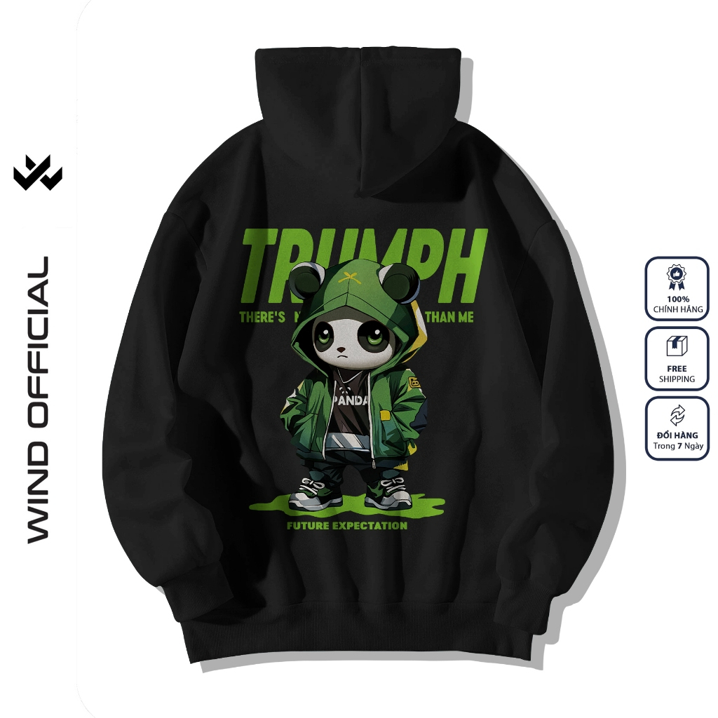 Áo hoodie unisex form rộng WIND Gấu Panda hoodie nút bấm thời trang nam nữ nỉ bông oversize áo khoác chống nắng mùa hè