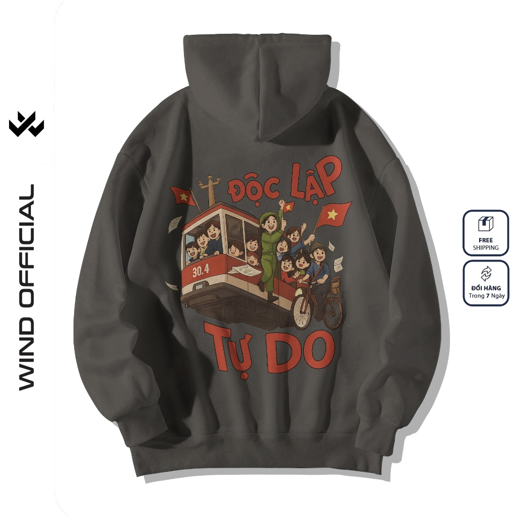 Áo hoodie unisex form rộng WIND Độc Lập Tự Do 2.9 dây kéo nam nữ nỉ bông oversize vibe GenZ khoác chống nắng