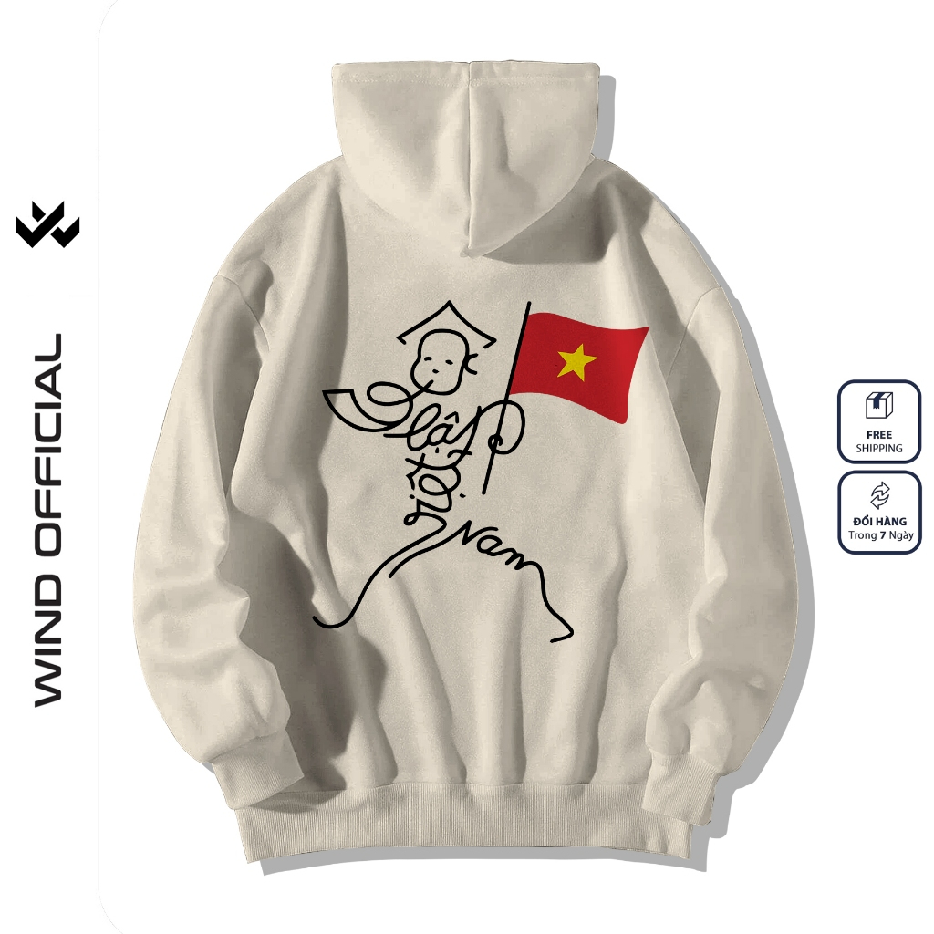 Áo hoodie unisex form rộng WIND ĐỘC LẬP VIỆT NAM 02 dây kéo nam nữ nỉ bông oversize Genz khoác chống nắng
