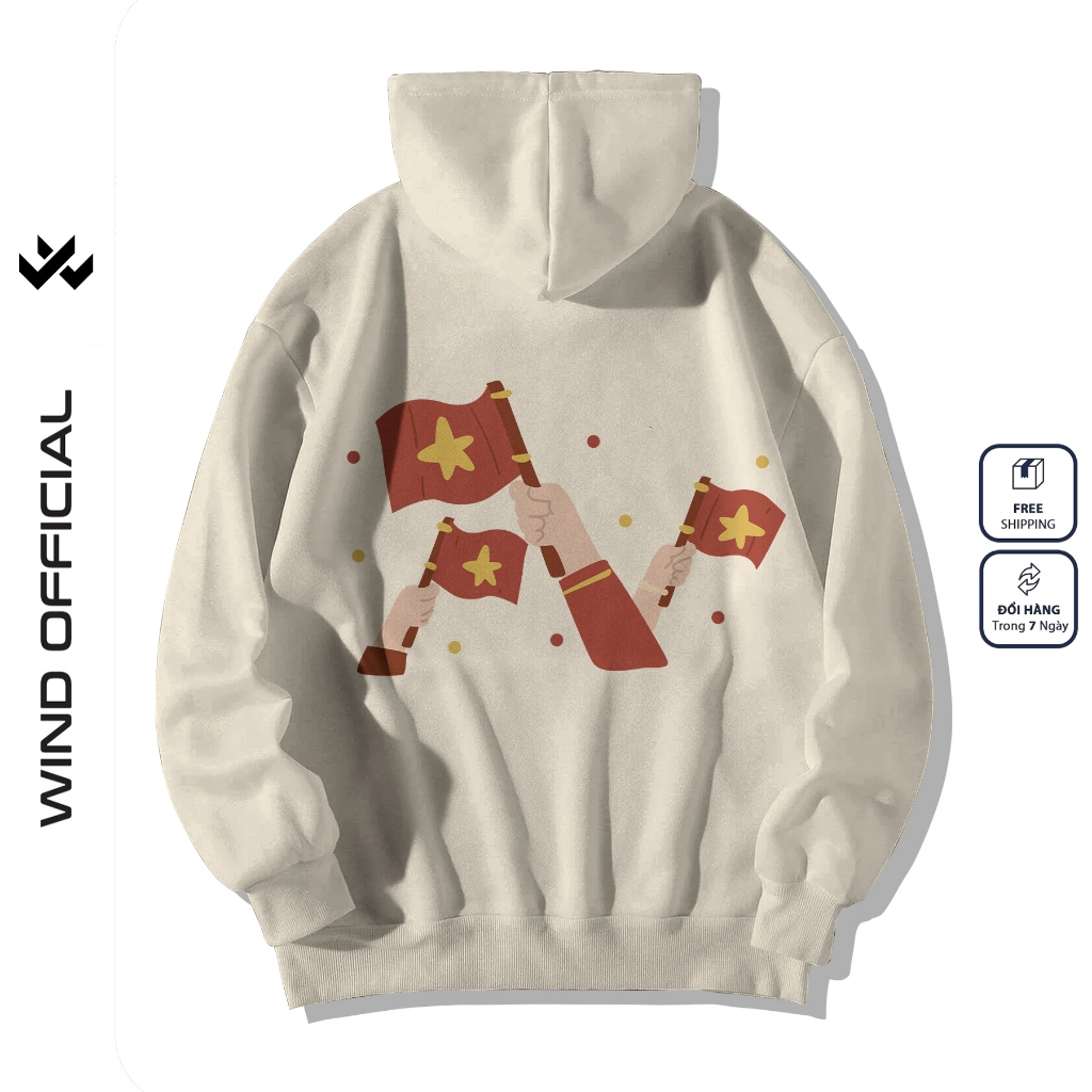 Áo hoodie unisex form rộng WIND CON TEM dây kéo nam nữ nỉ bông oversize vibe Genz khoác chống nắng