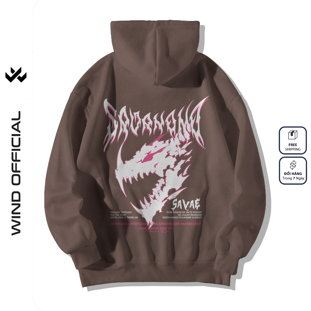 Áo hoodie unisex form rộng WIND HORROR DINO thời trang nam nữ nỉ bông oversize áo khoác chống nắng mùa hè