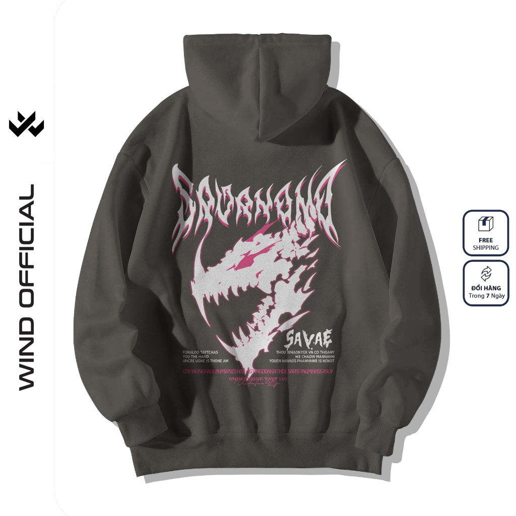 Áo hoodie unisex form rộng WIND HORROR DINO thời trang nam nữ nỉ bông oversize áo khoác chống nắng mùa hè