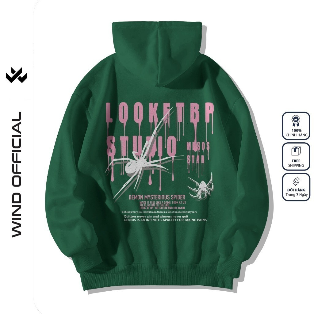 Áo hoodie unisex form rộng WIND DEMON nỉ Bông thời trang nam oversize thu đông áo khoác chống nắng mùa hè