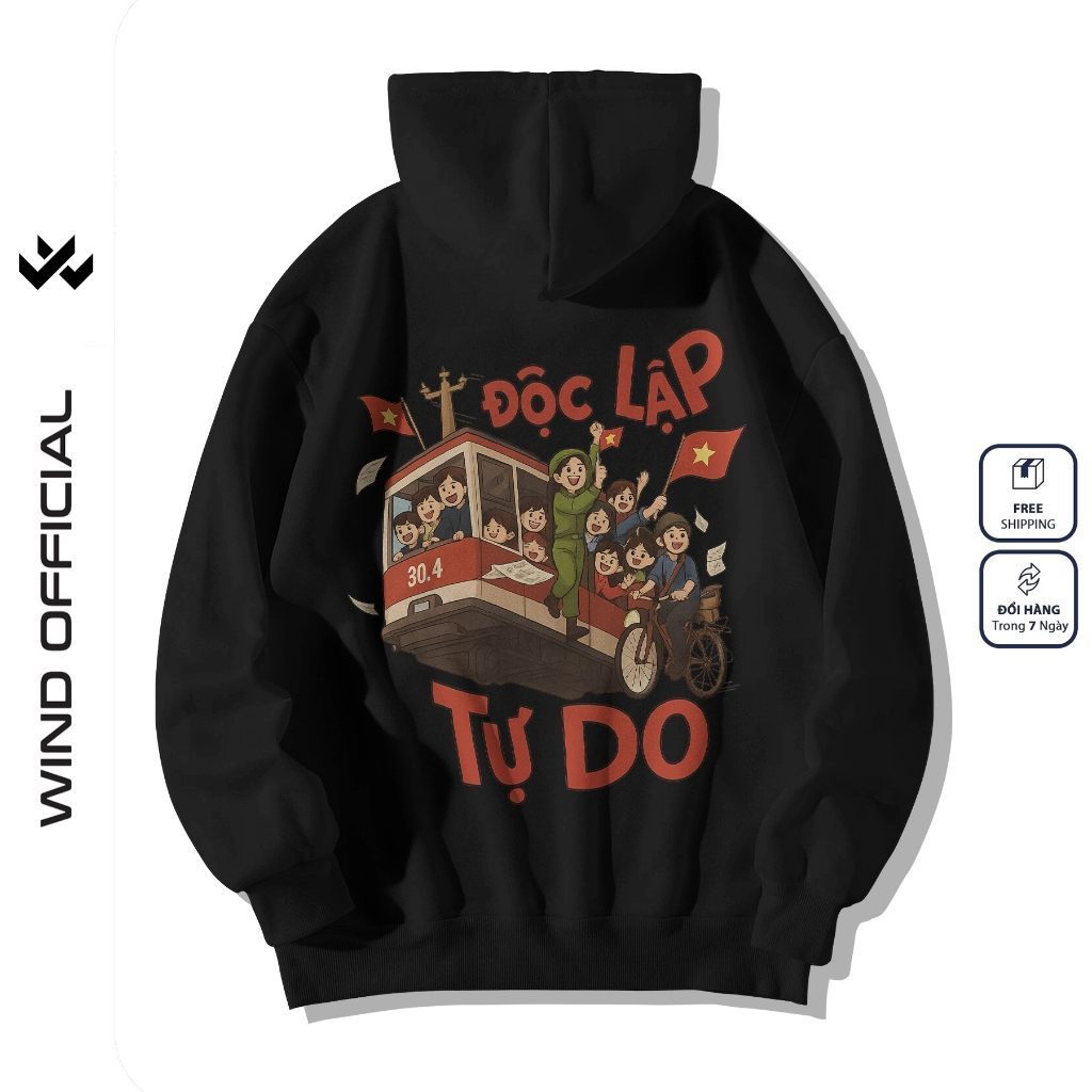 Áo hoodie unisex form rộng WIND Độc Lập Tự Do 2.9 dây kéo nam nữ nỉ bông oversize vibe GenZ khoác chống nắng