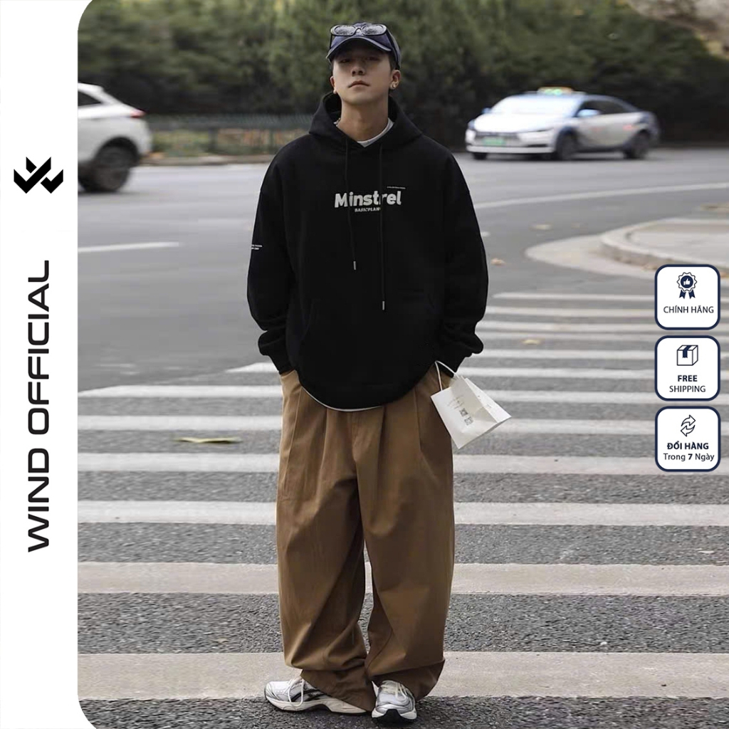 Áo hoodie unisex form rộng WIND MINSTREL hoodie nút bấm thời trang nam nữ nỉ bông oversize áo khoác chống nắng mùa hè