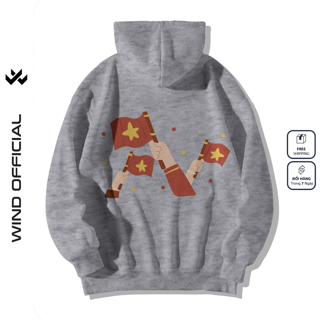 Áo hoodie unisex form rộng WIND CON TEM dây kéo nam nữ nỉ bông oversize vibe Genz khoác chống nắng