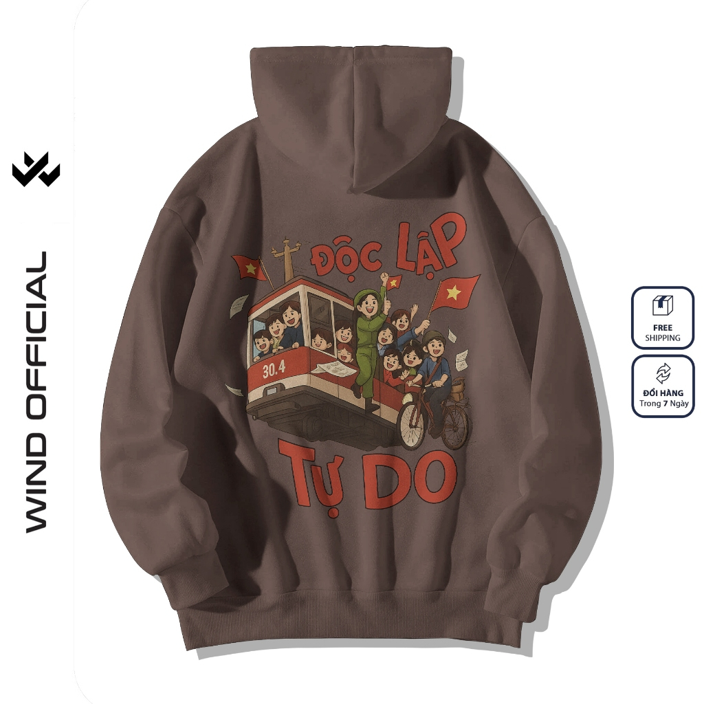 Áo hoodie unisex form rộng WIND Độc Lập Tự Do 2.9 dây kéo nam nữ nỉ bông oversize vibe GenZ khoác chống nắng