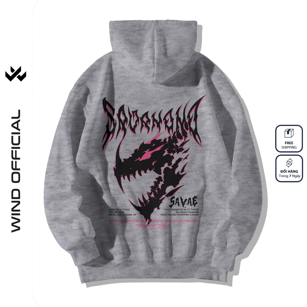 Áo hoodie unisex form rộng WIND HORROR DINO thời trang nam nữ nỉ bông oversize áo khoác chống nắng mùa hè