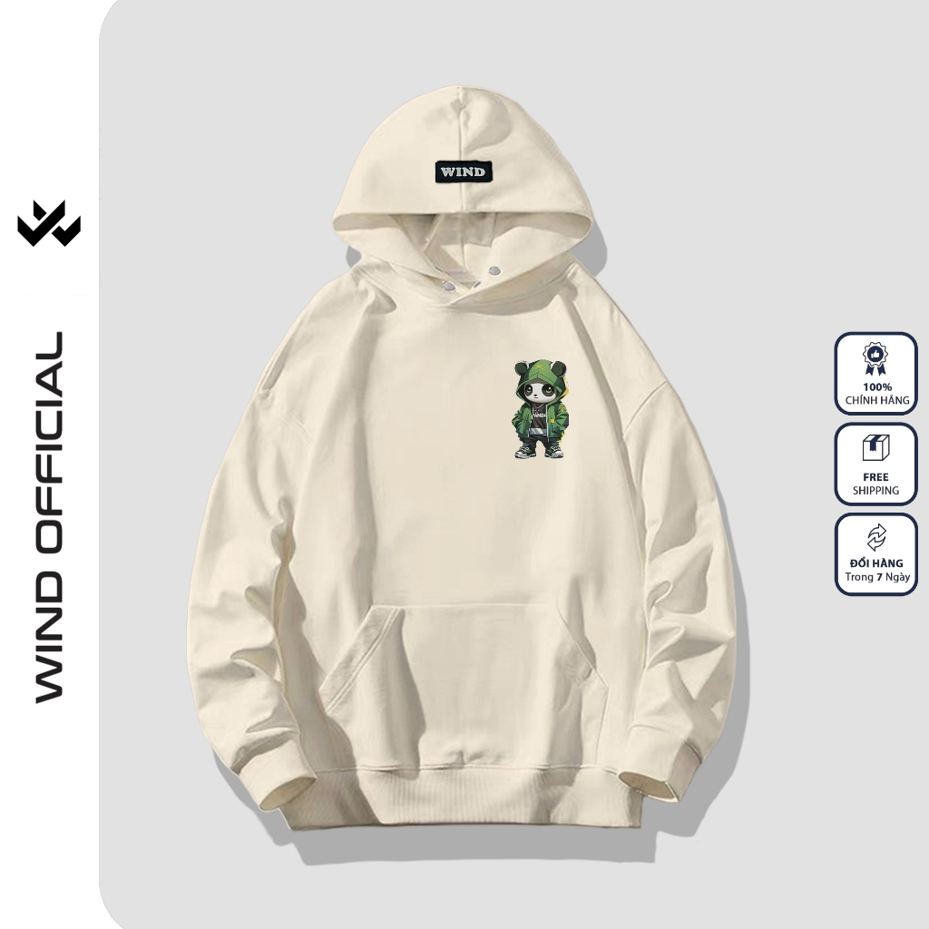 Áo hoodie unisex form rộng WIND Gấu Panda hoodie nút bấm thời trang nam nữ nỉ bông oversize áo khoác chống nắng mùa hè